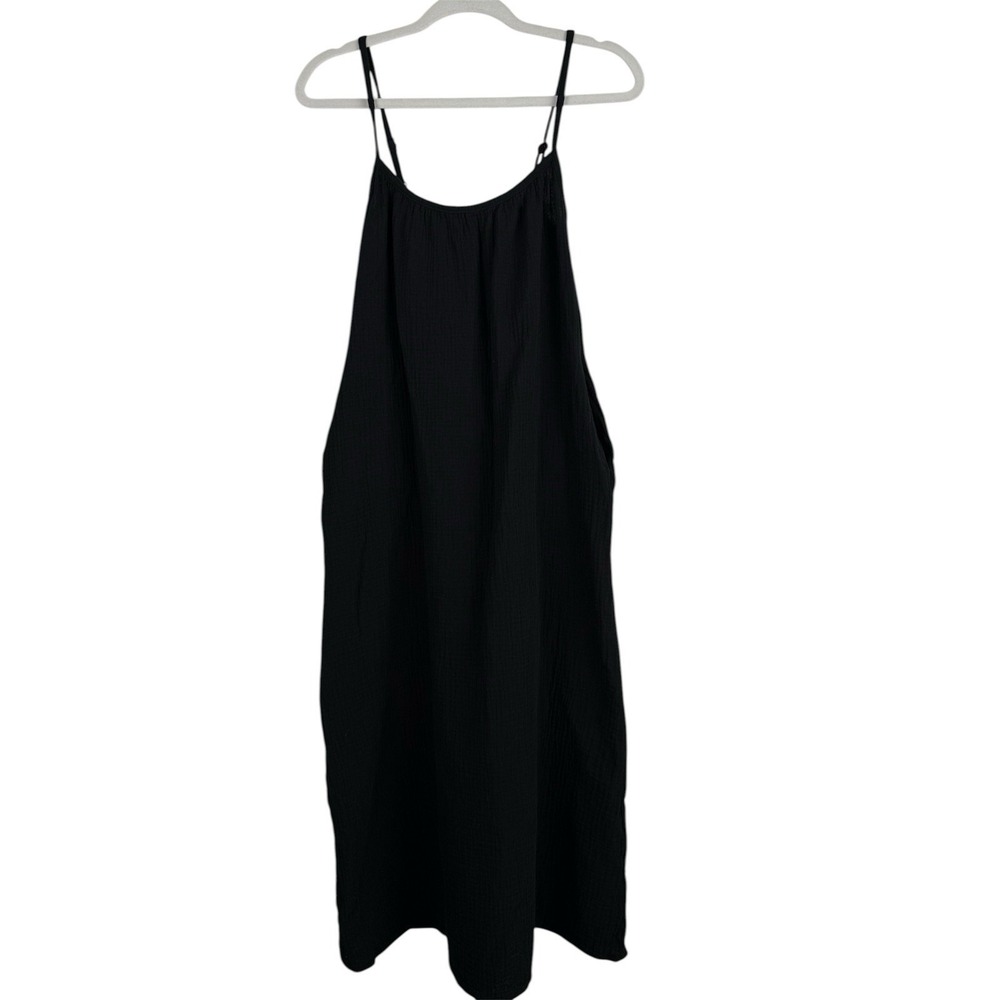 Sol Angeles Gauzy Maxi Dress Black Women's XS/S Black Open Tie Back Minimalist‎